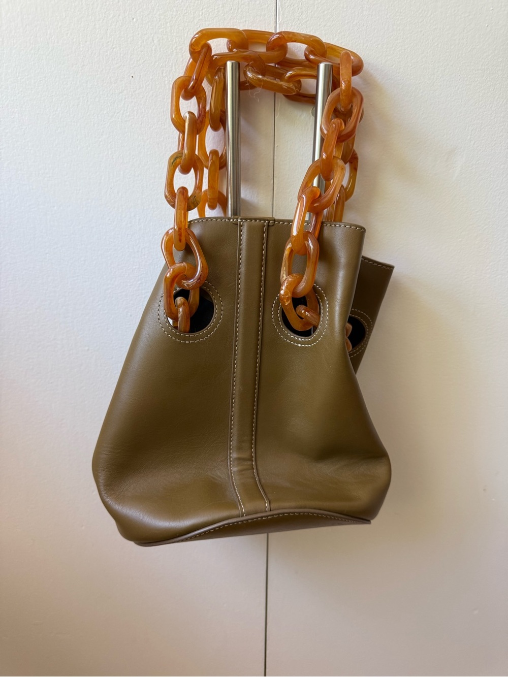 Olive Shoulder Tote with Amber Chain Handles